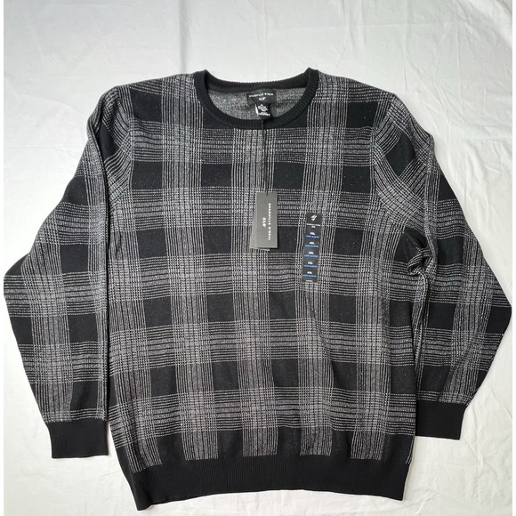 Mens Big & Tall Shaquille O'Neal  Metallic/Plaid Sweater  4XLT Black - Picture 1 of 10
